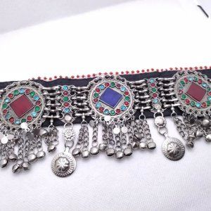 Tribal Necklace, Afghan Necklace, Boho Silver Choker Necklace